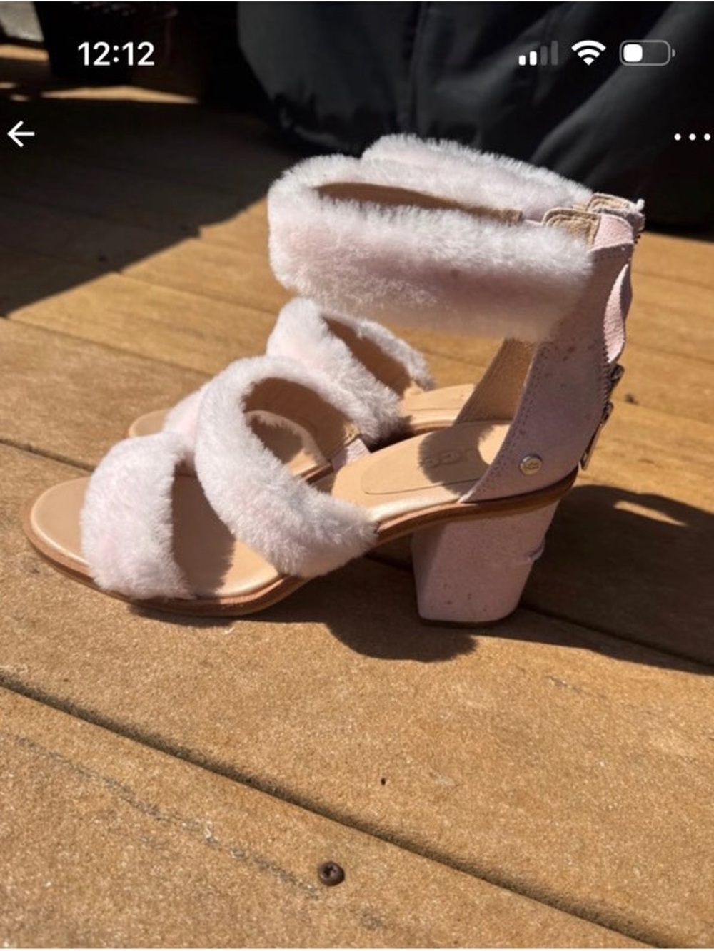 UGG Blush Pink Faux-Fur Block Heel Sandals